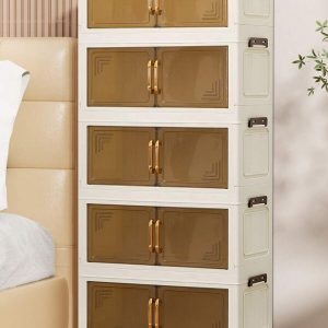 50cm Folding Storage Cabinet – Portable, Double Door, Multi-Layer