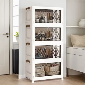 4-Tier Plastic Storage Cabinet – Foldable with Wheels