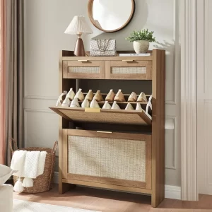 Rattan Shoe Storage Cabinet – Dual & Flip Drawers